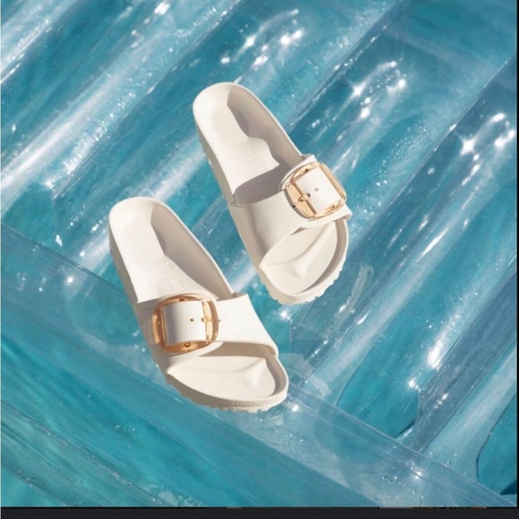 Birkenstock White Sandals with Gold Buckle - Picture 1 of 11